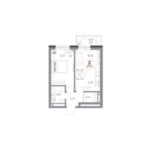 2-к квартира, вторичка, 44м2, 7/7 этаж
