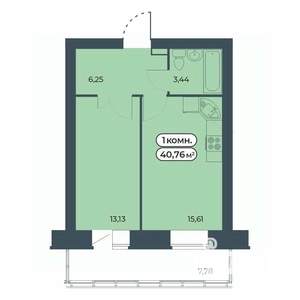 1-к квартира, строящийся дом, 41м2, 7/9 этаж