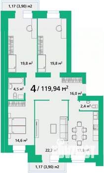 4-к квартира, строящийся дом, 120м2, 3/9 этаж