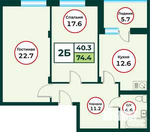 2-к квартира, строящийся дом, 74м2, 1/8 этаж