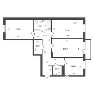 3-к квартира, вторичка, 98м2, 10/19 этаж