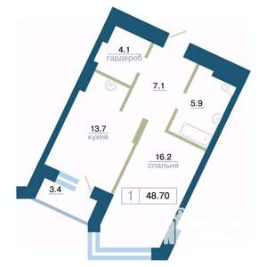 1-к квартира, вторичка, 49м2, 7/24 этаж