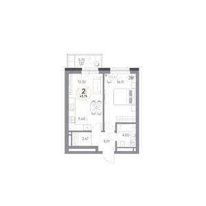 2-к квартира, вторичка, 44м2, 4/17 этаж