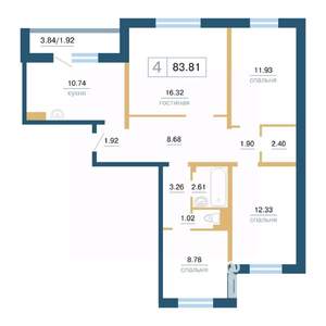 4-к квартира, вторичка, 84м2, 13/17 этаж