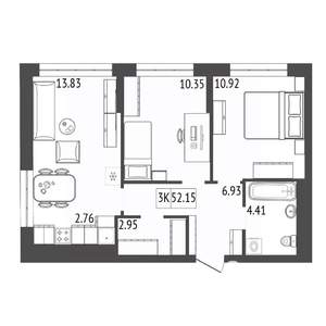 3-к квартира, вторичка, 52м2, 4/17 этаж