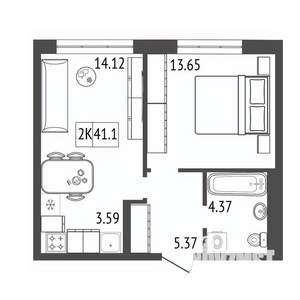 2-к квартира, строящийся дом, 41м2, 3/17 этаж