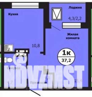 1-к квартира, строящийся дом, 37м2, 18/19 этаж