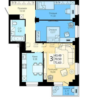 3-к квартира, вторичка, 72м2, 8/25 этаж