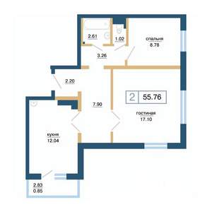 2-к квартира, вторичка, 56м2, 3/17 этаж