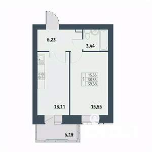 1-к квартира, вторичка, 39м2, 8/9 этаж