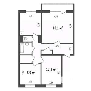 3-к квартира, вторичка, 65м2, 5/9 этаж