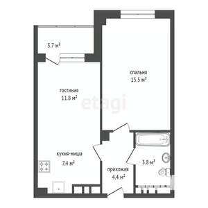 2-к квартира, вторичка, 44м2, 25/25 этаж