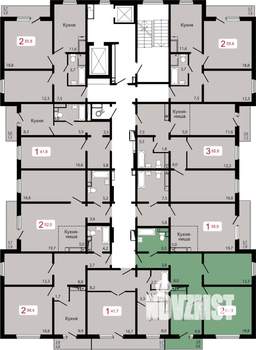 2-к квартира, строящийся дом, 61м2, 14/17 этаж