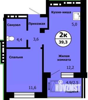 2-к квартира, сданный дом, 38м2, 18/19 этаж