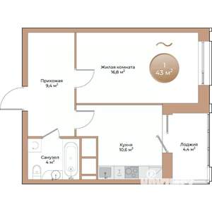 1-к квартира, вторичка, 43м2, 2/24 этаж