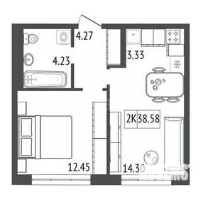 2-к квартира, вторичка, 39м2, 6/17 этаж
