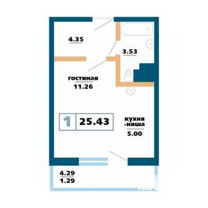 1-к квартира, вторичка, 25м2, 13/17 этаж