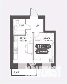 1-к квартира, вторичка, 35м2, 10/15 этаж