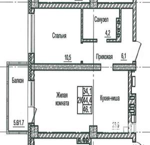 2-к квартира, вторичка, 45м2, 4/25 этаж