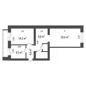 2-к квартира, вторичка, 65м2, 5/16 этаж