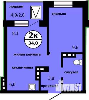 2-к квартира, строящийся дом, 33м2, 9/19 этаж