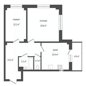 2-к квартира, вторичка, 63м2, 1/16 этаж