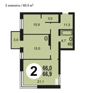 2-к квартира, вторичка, 67м2, 3/26 этаж