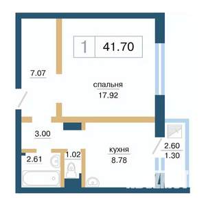 1-к квартира, строящийся дом, 42м2, 11/17 этаж