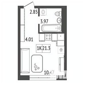 1-к квартира, строящийся дом, 21м2, 8/17 этаж