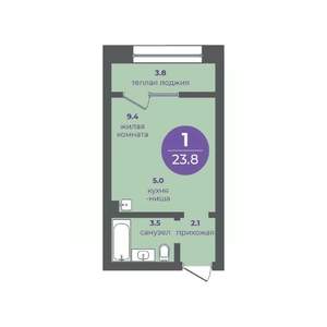 1-к квартира, вторичка, 24м2, 1/16 этаж