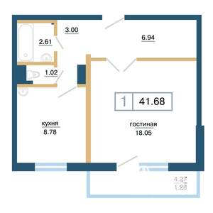 1-к квартира, вторичка, 42м2, 4/17 этаж