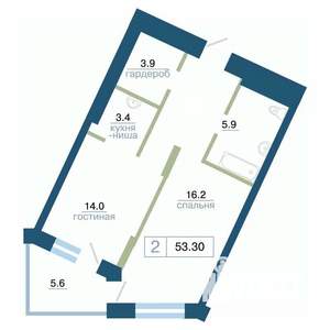 2-к квартира, вторичка, 53м2, 10/24 этаж