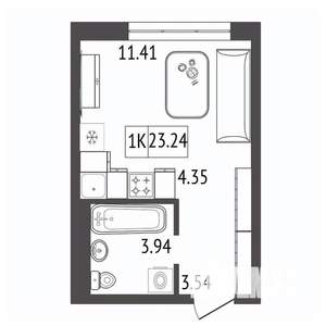 1-к квартира, строящийся дом, 23м2, 13/17 этаж