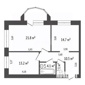 2-к квартира, вторичка, 66м2, 13/18 этаж