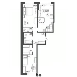 3-к квартира, вторичка, 67м2, 8/17 этаж