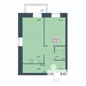 2-к квартира, строящийся дом, 61м2, 2/9 этаж