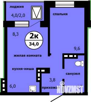 2-к квартира, строящийся дом, 33м2, 18/19 этаж