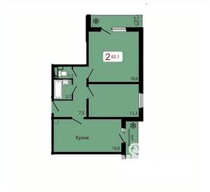 2-к квартира, строящийся дом, 62м2, 1/17 этаж