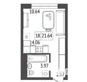 1-к квартира, строящийся дом, 22м2, 16/17 этаж