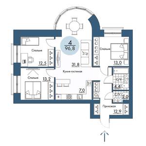 4-к квартира, строящийся дом, 97м2, 2/17 этаж