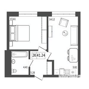 2-к квартира, строящийся дом, 41м2, 15/17 этаж