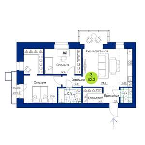 3-к квартира, вторичка, 82м2, 4/17 этаж
