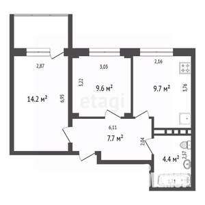 2-к квартира, вторичка, 46м2, 16/19 этаж