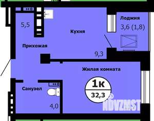 1-к квартира, строящийся дом, 33м2, 22/26 этаж