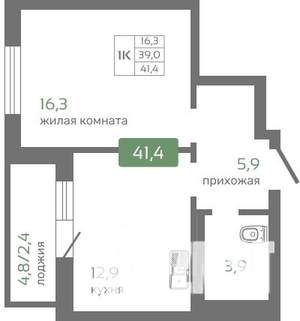 1-к квартира, вторичка, 41м2, 13/16 этаж