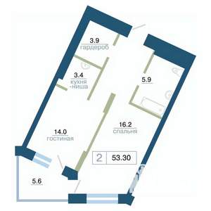 2-к квартира, вторичка, 53м2, 12/24 этаж