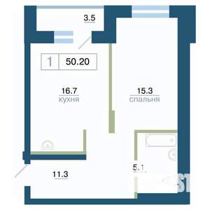 1-к квартира, вторичка, 50м2, 5/24 этаж