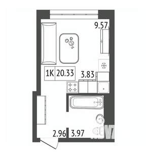 1-к квартира, строящийся дом, 20м2, 13/17 этаж