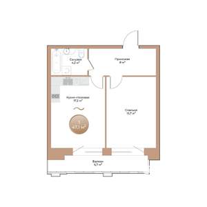 1-к квартира, вторичка, 47м2, 13/24 этаж