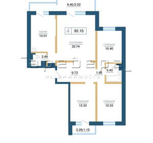 4-к квартира, вторичка, 92м2, 3/17 этаж